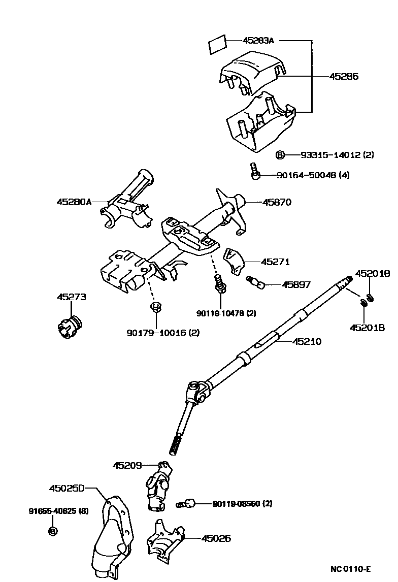 Toyota COROLLA Steering Column & Shaft EPC diagram — NC0110E