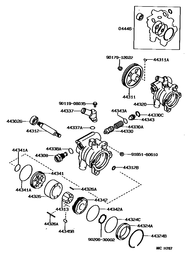 Toyota COROLLA 叶片泵和储油罐(动力转向) EPC diagram — MCH767