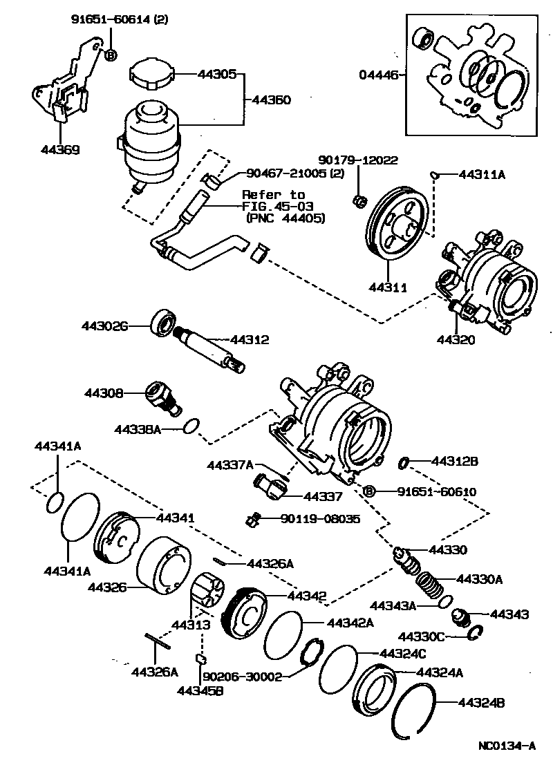 Toyota COROLLA 叶片泵和储油罐(动力转向) EPC diagram — NC0134A