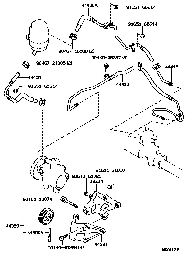 Toyota COROLLA 动力转向配管 EPC diagram — NC0142B