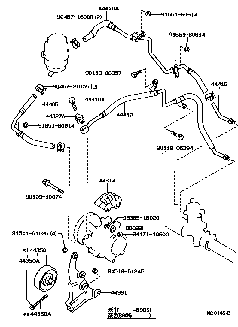 Toyota COROLLA 动力转向配管 EPC diagram — NC0145D
