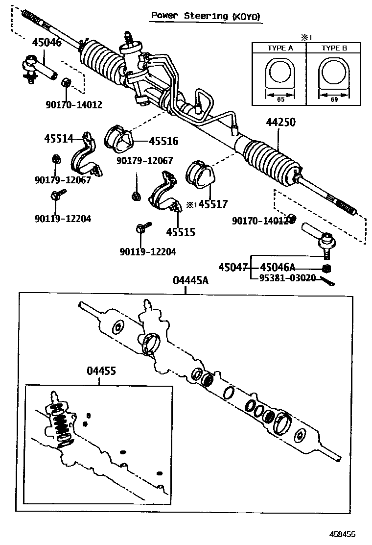 Toyota COROLLA 前转向齿轮和连杆 EPC diagram — 458455