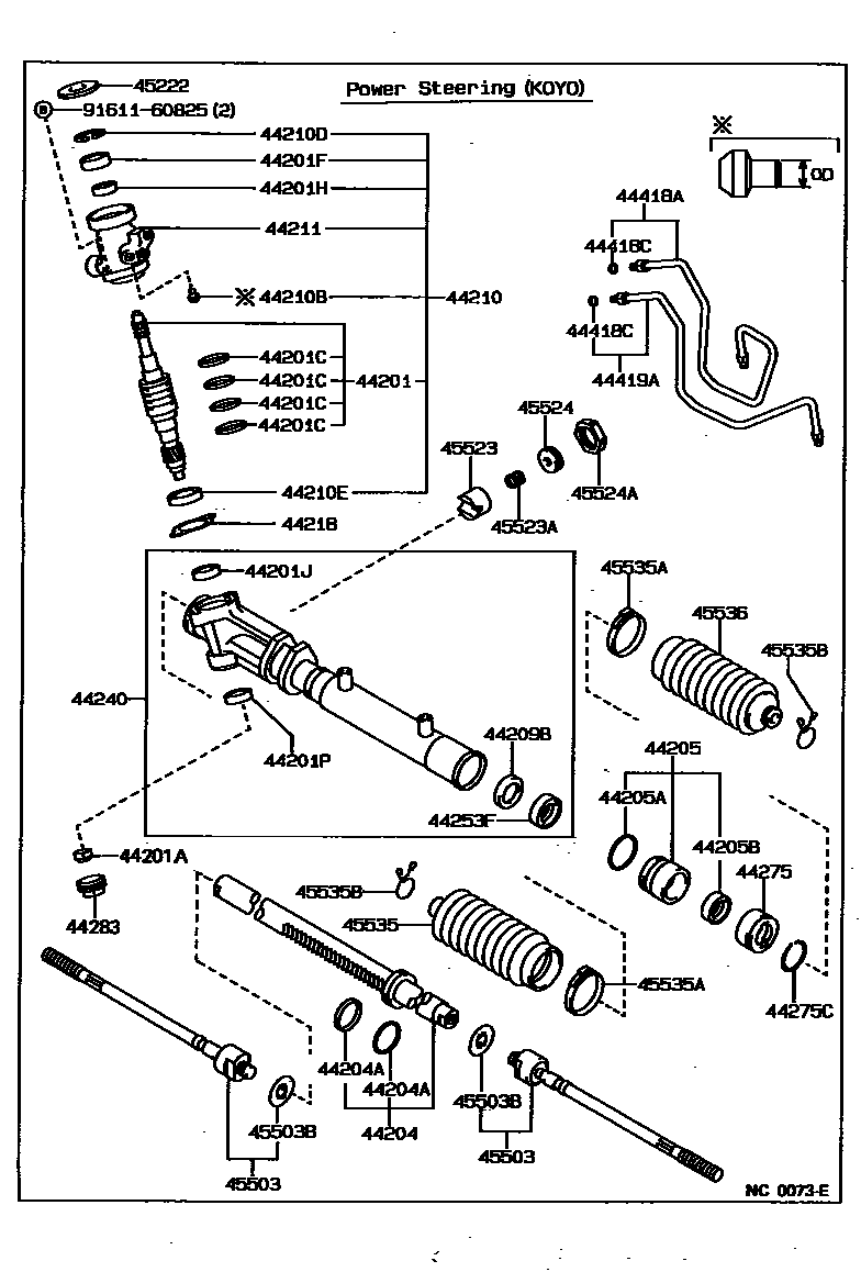 Toyota COROLLA 前转向齿轮和连杆 EPC diagram — NC0073E