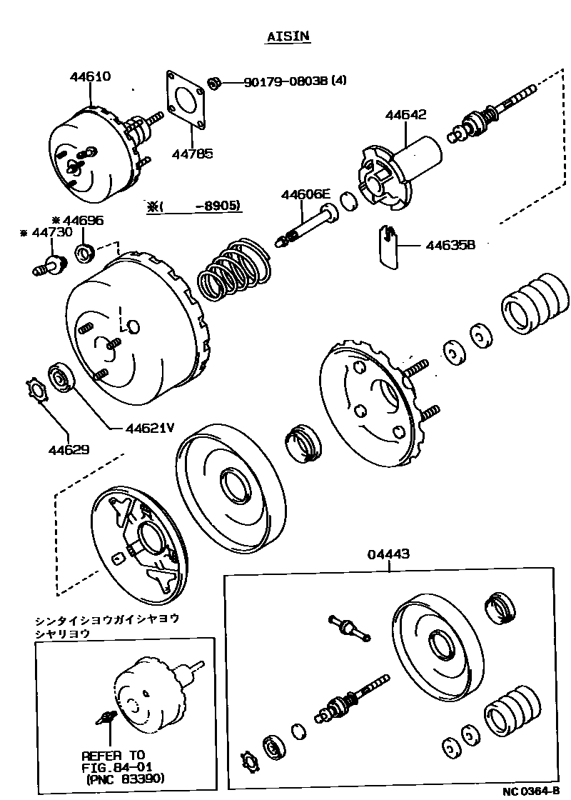 Toyota COROLLA 制动助力器和真空管 EPC diagram — NC0364B