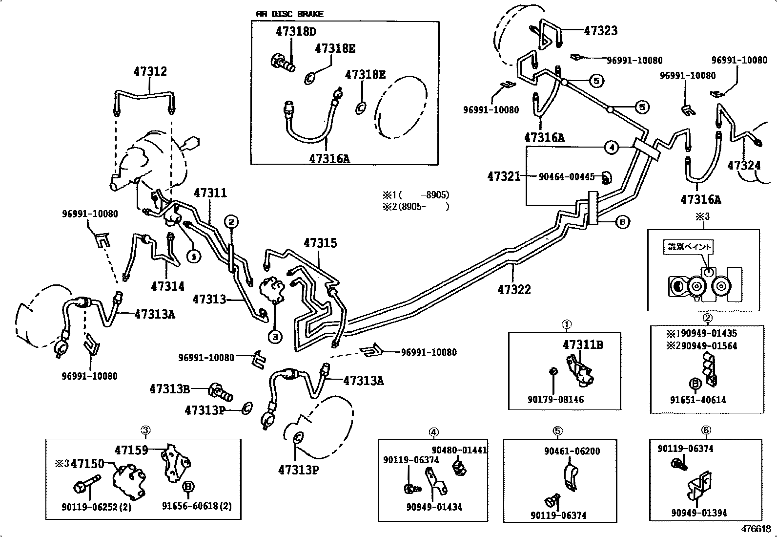 Toyota COROLLA 制动配管和卡箍 EPC diagram — 476618