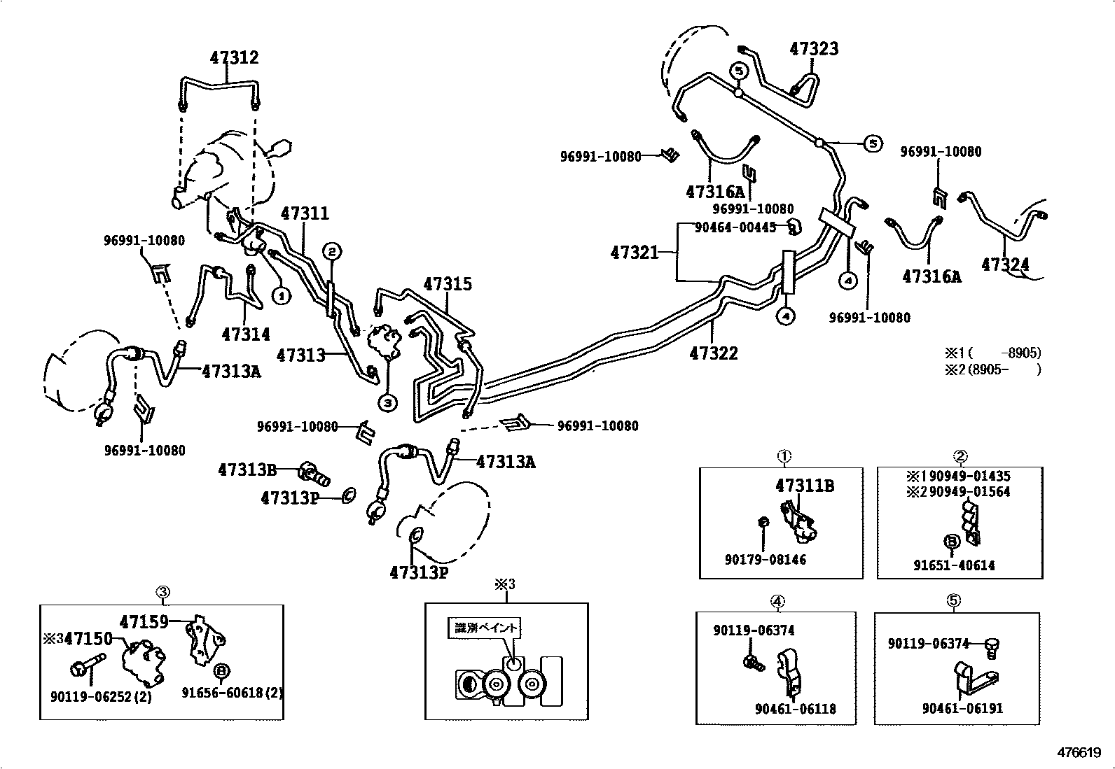 Toyota COROLLA 制动配管和卡箍 EPC diagram — 476619A