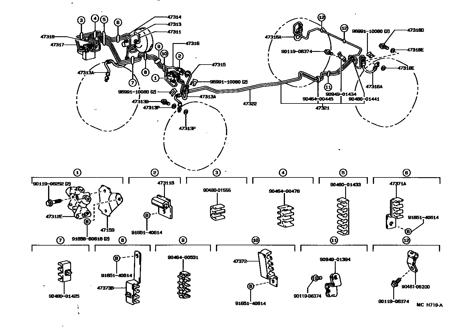 Toyota COROLLA 制动配管和卡箍 EPC diagram — MCH719A