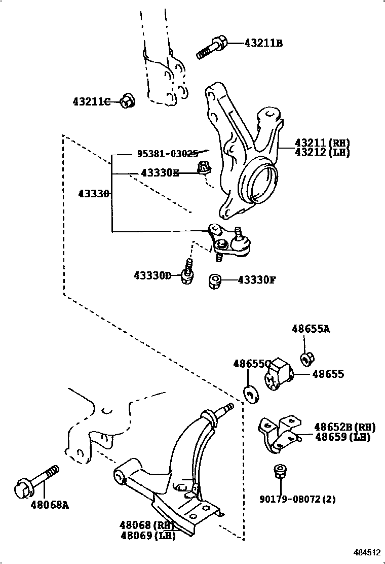 Toyota COROLLA 前桥控制臂和转向节 EPC diagram — 484512