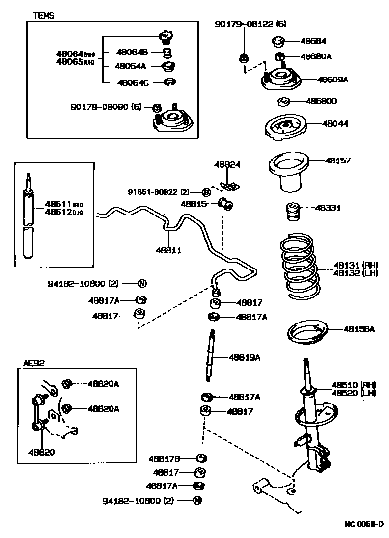 Toyota COROLLA Front Spring & Shock Absorber EPC diagram — NC0058D