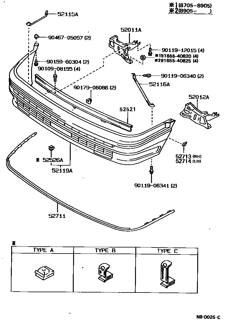 Toyota COROLLA 前保险杠及附件 EPC diagram — NB0025C