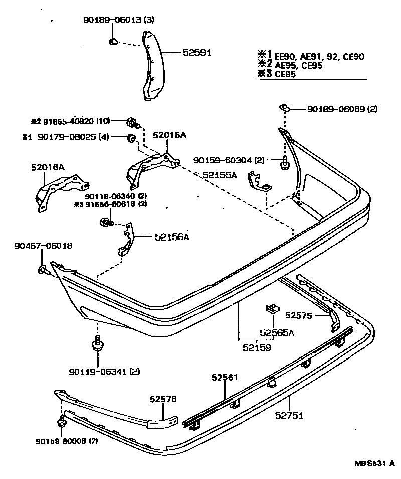 Toyota COROLLA 后保险杠及附件 EPC diagram — MBS531A