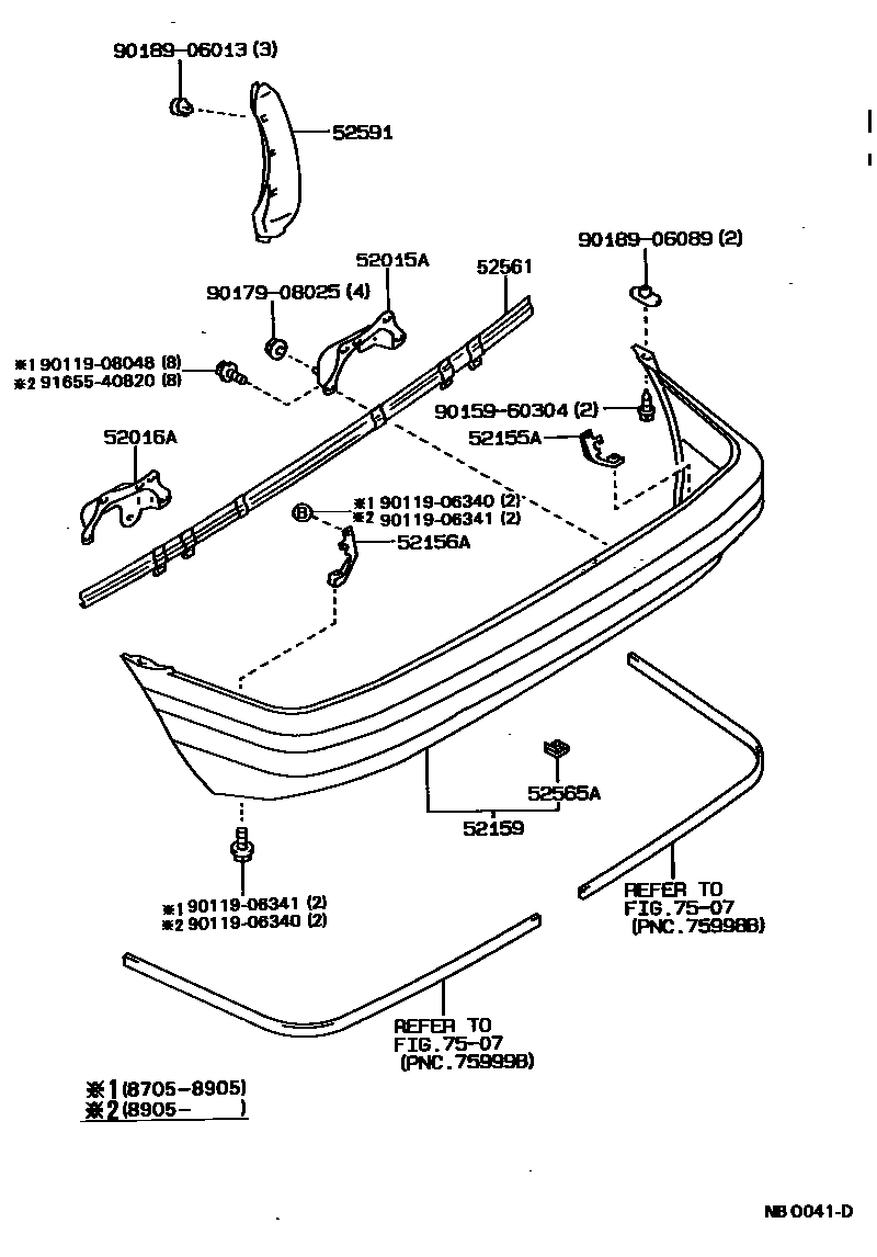 Toyota COROLLA 后保险杠及附件 EPC diagram — NB0041D
