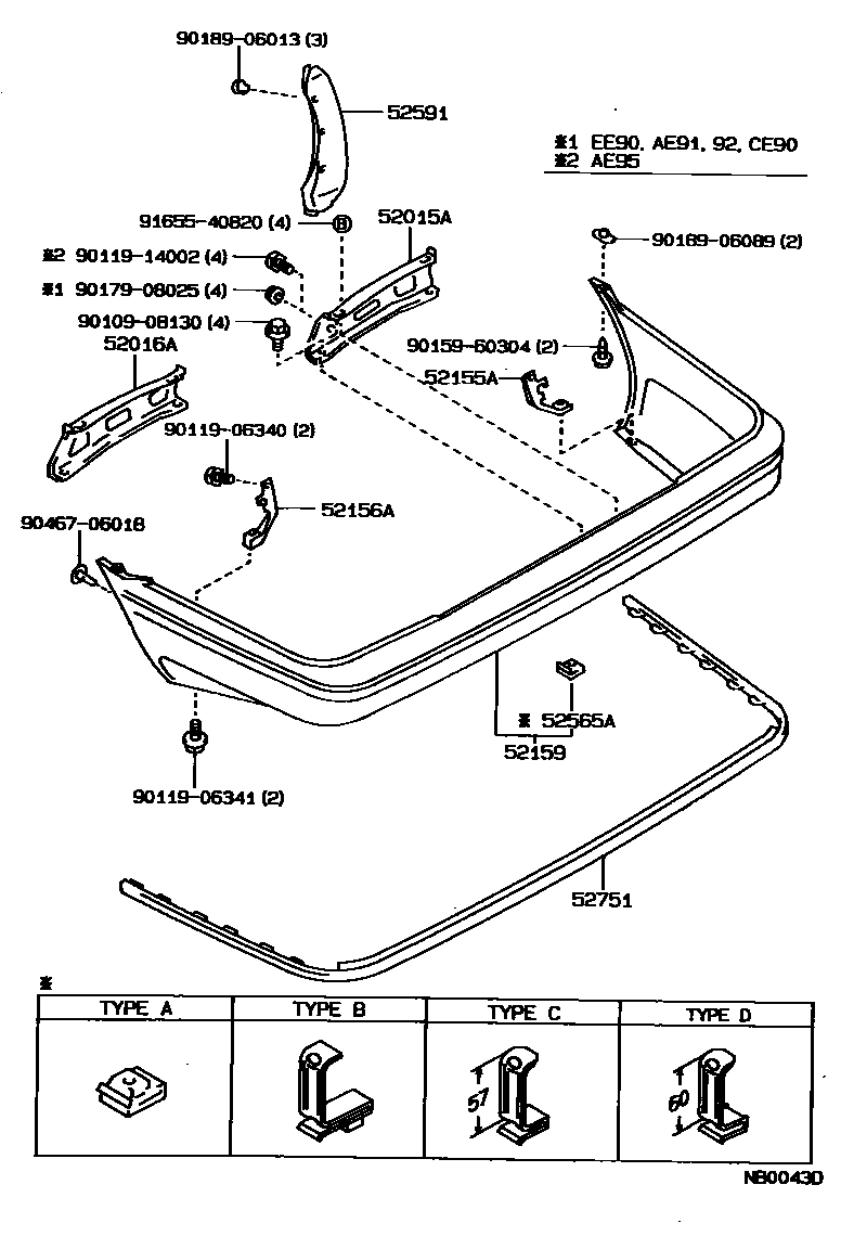 Toyota COROLLA 后保险杠及附件 EPC diagram — NB0043D