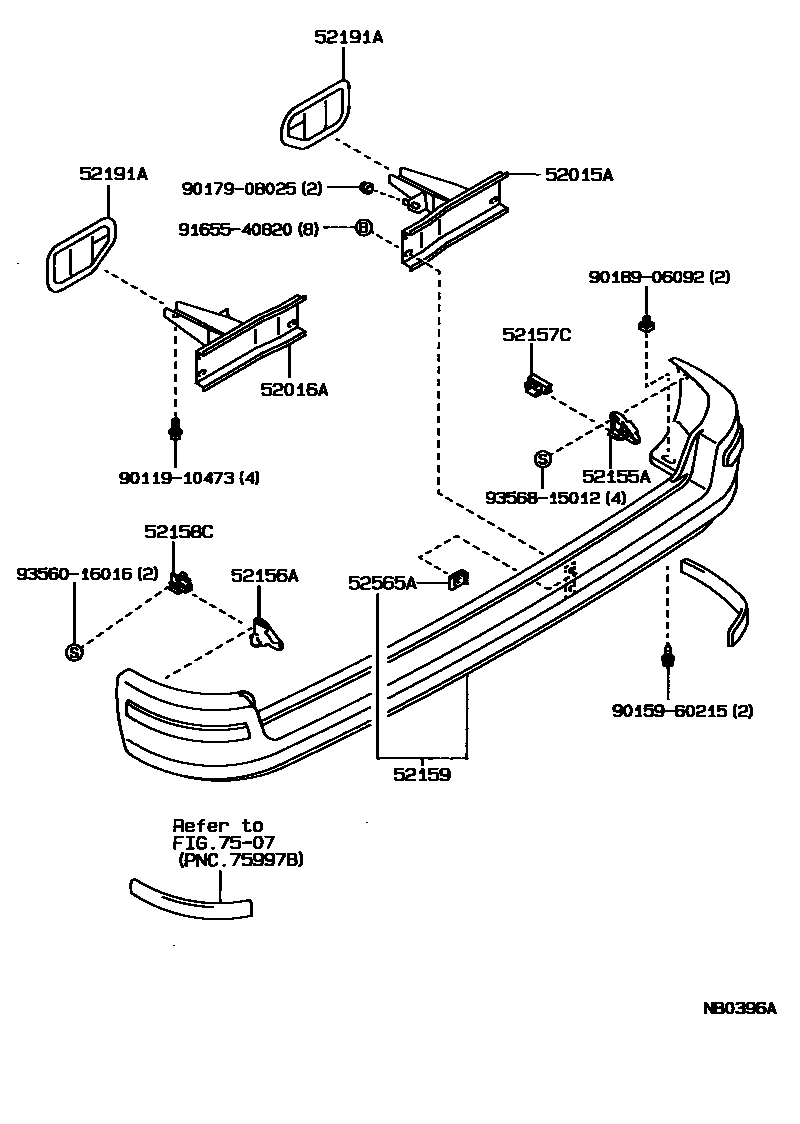 Toyota COROLLA 后保险杠及附件 EPC diagram — NB0396A