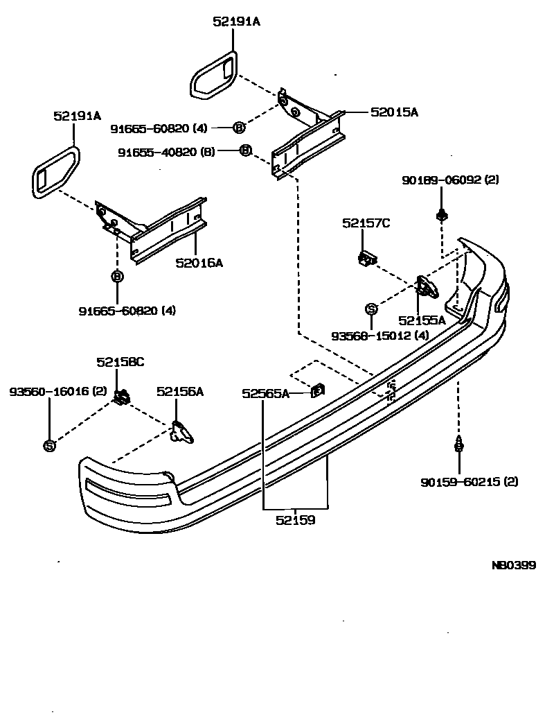 Toyota COROLLA 后保险杠及附件 EPC diagram — NB0399