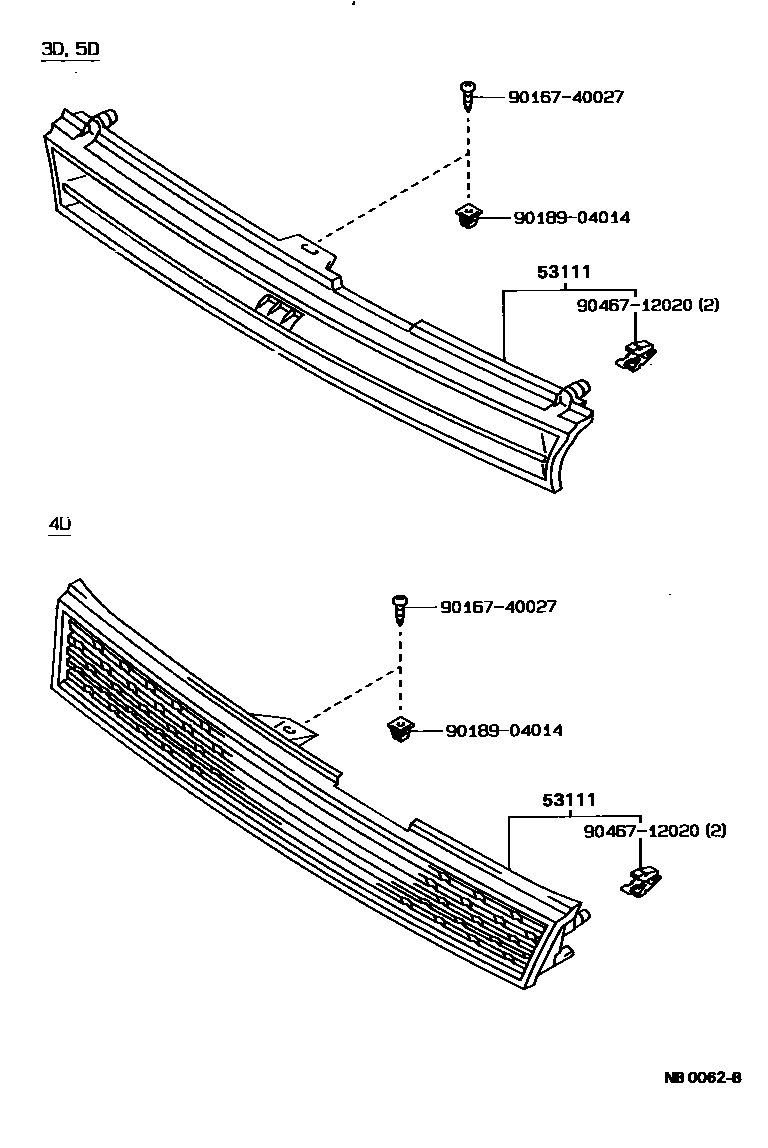 Toyota COROLLA radiator grille EPC diagram — NB0062B