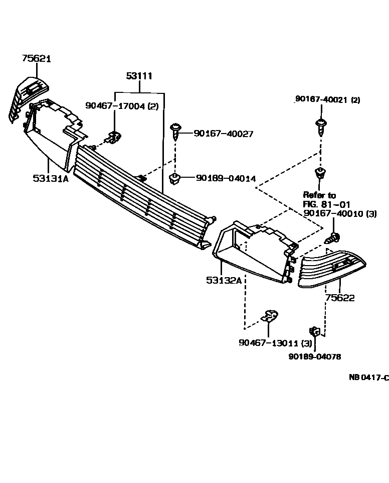 Toyota COROLLA radiator grille EPC diagram — NB0417C