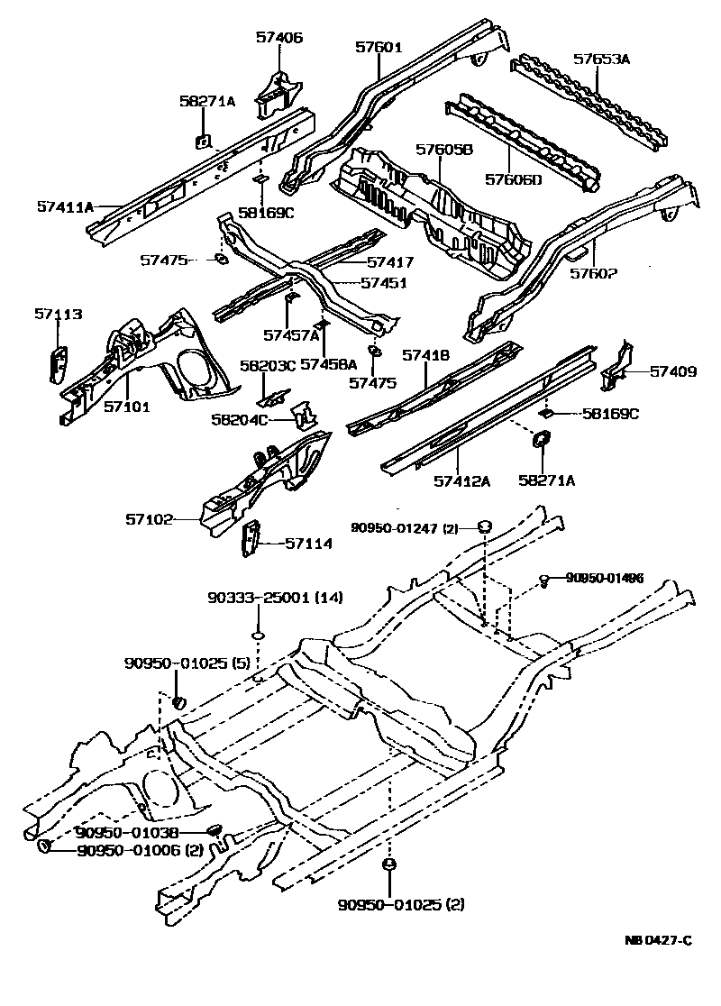 Toyota COROLLA Floor stringers EPC diagram — NB0427C