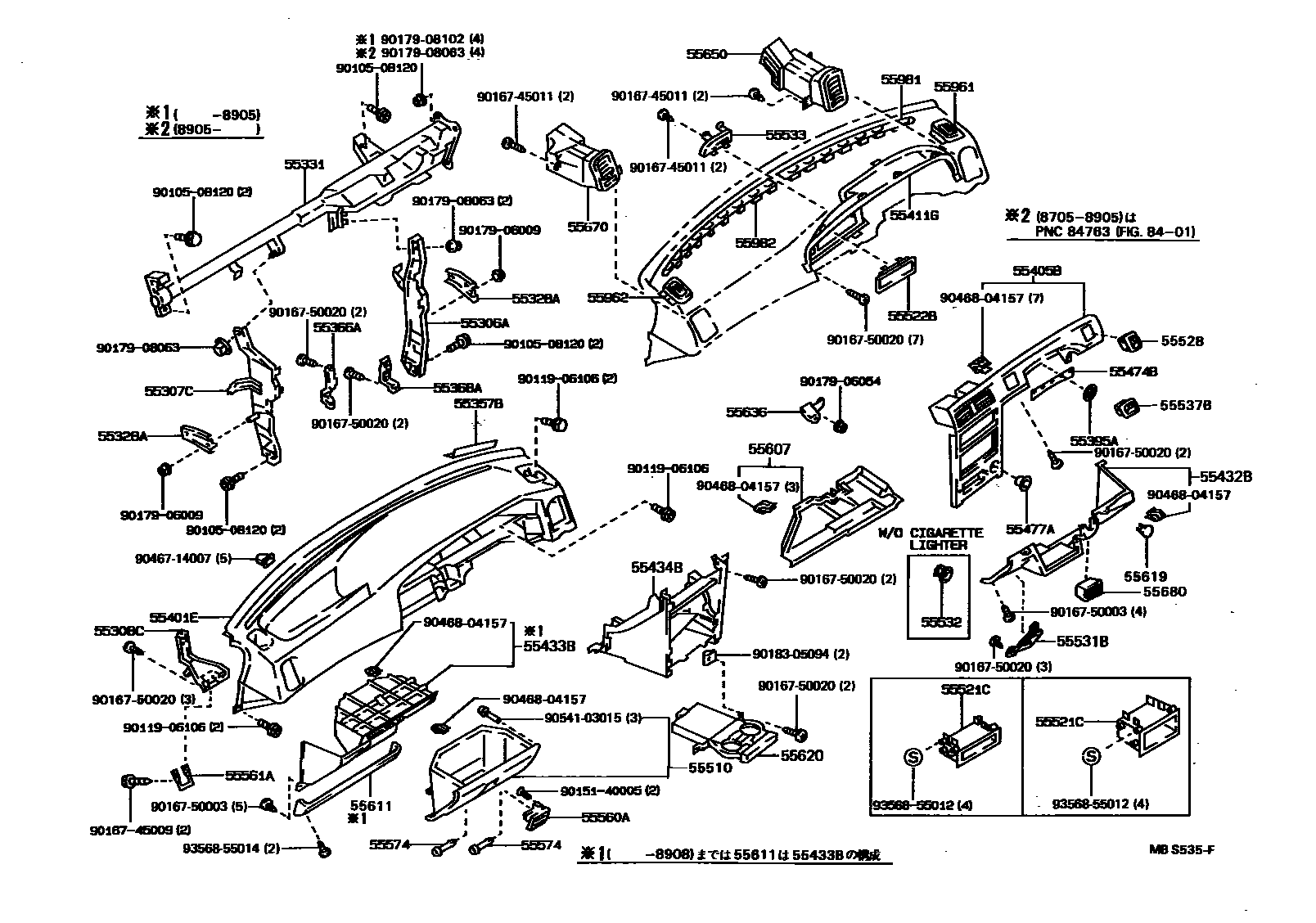 Toyota COROLLA 仪表板和手套箱 EPC diagram — MBS535F