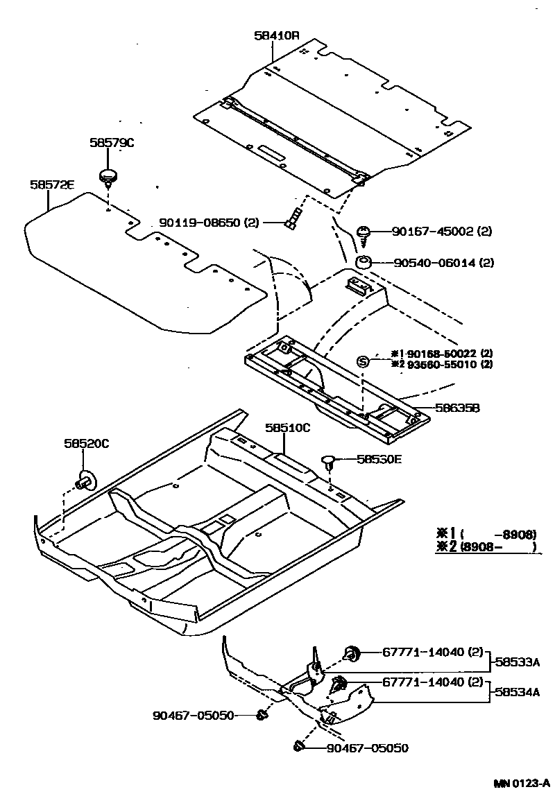 Toyota COROLLA 地板垫和地毯 EPC diagram — MN0123A