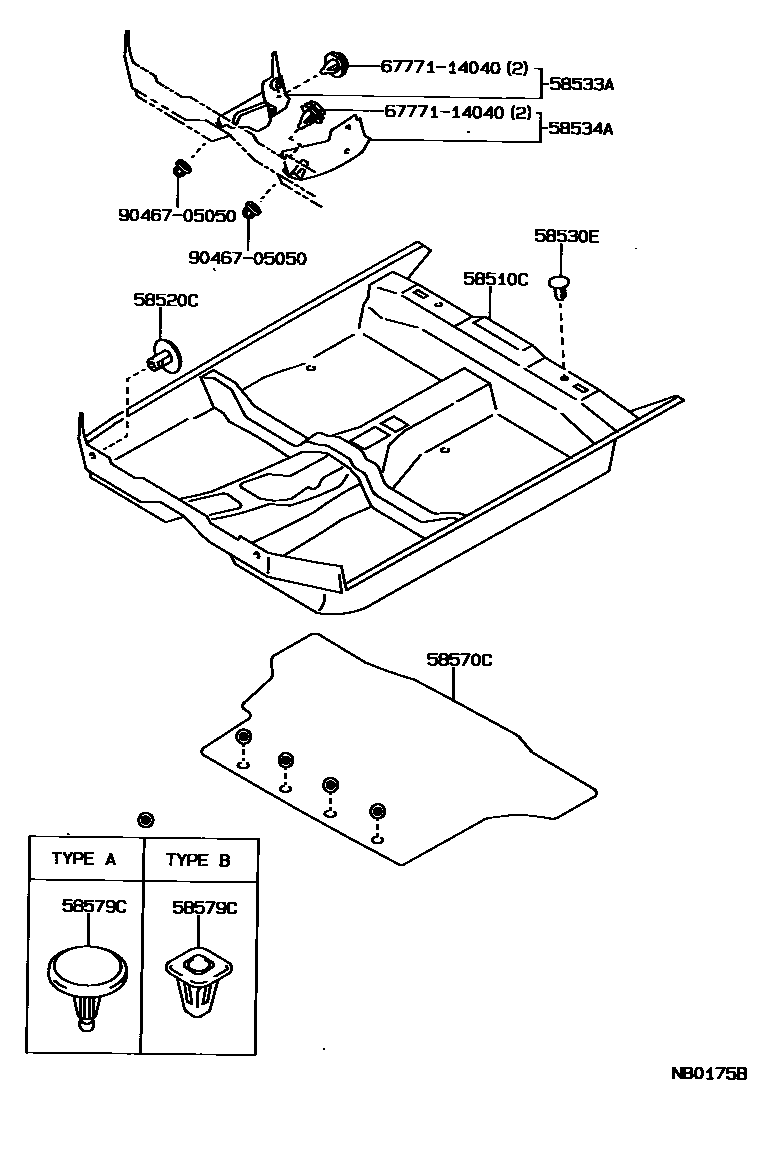 Toyota COROLLA 地板垫和地毯 EPC diagram — NB0175B