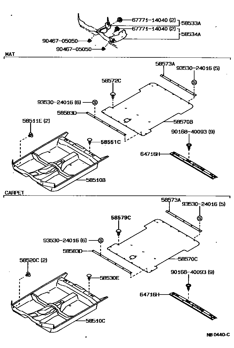 Toyota COROLLA 地板垫和地毯 EPC diagram — NB0440C