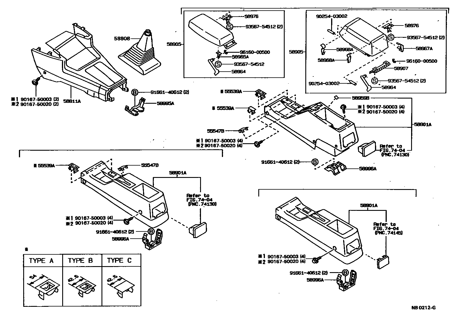 Toyota COROLLA 中央扶手箱和支架 EPC diagram — NB0212G