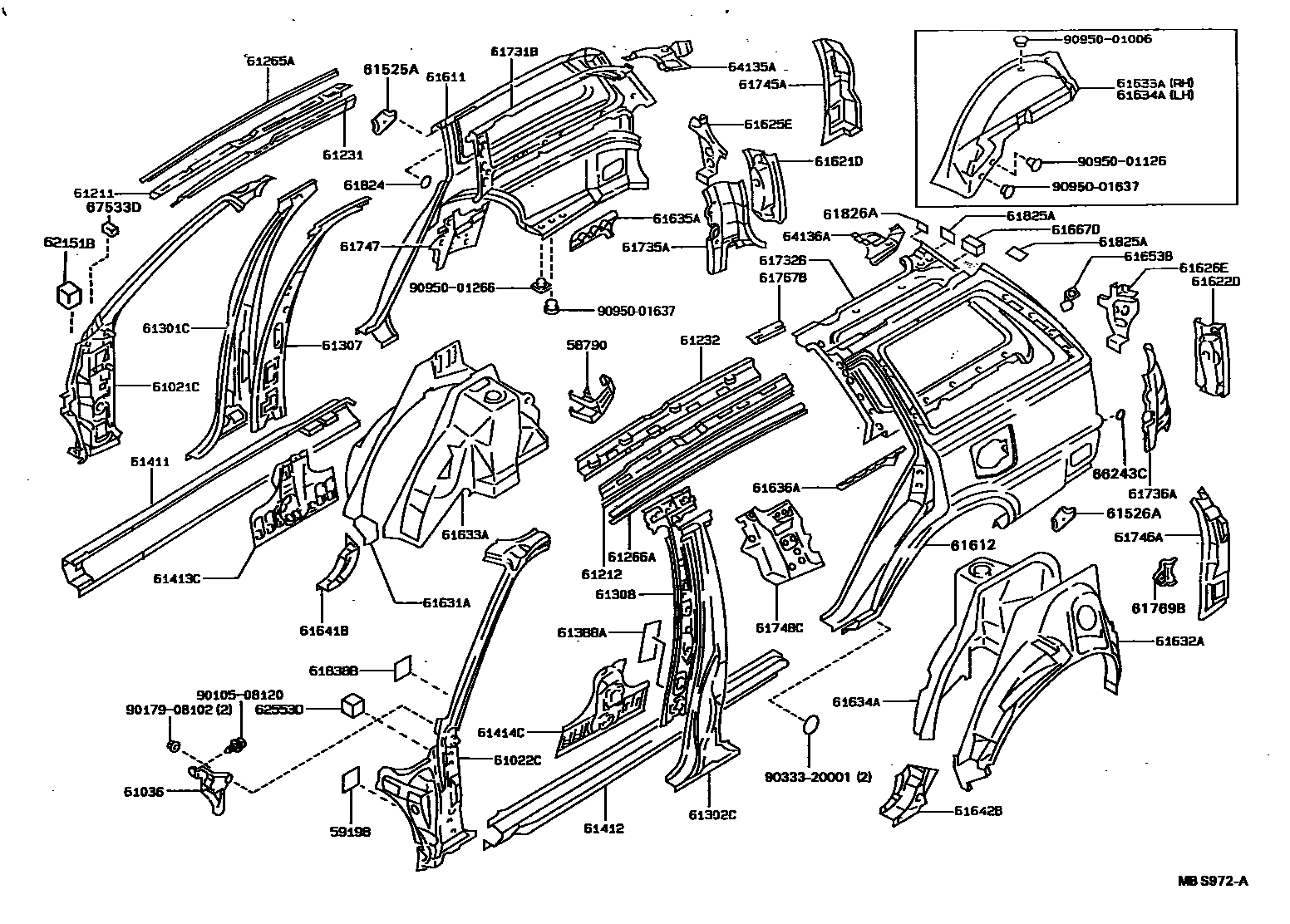 Toyota COROLLA 侧梁 EPC diagram — MBS972A