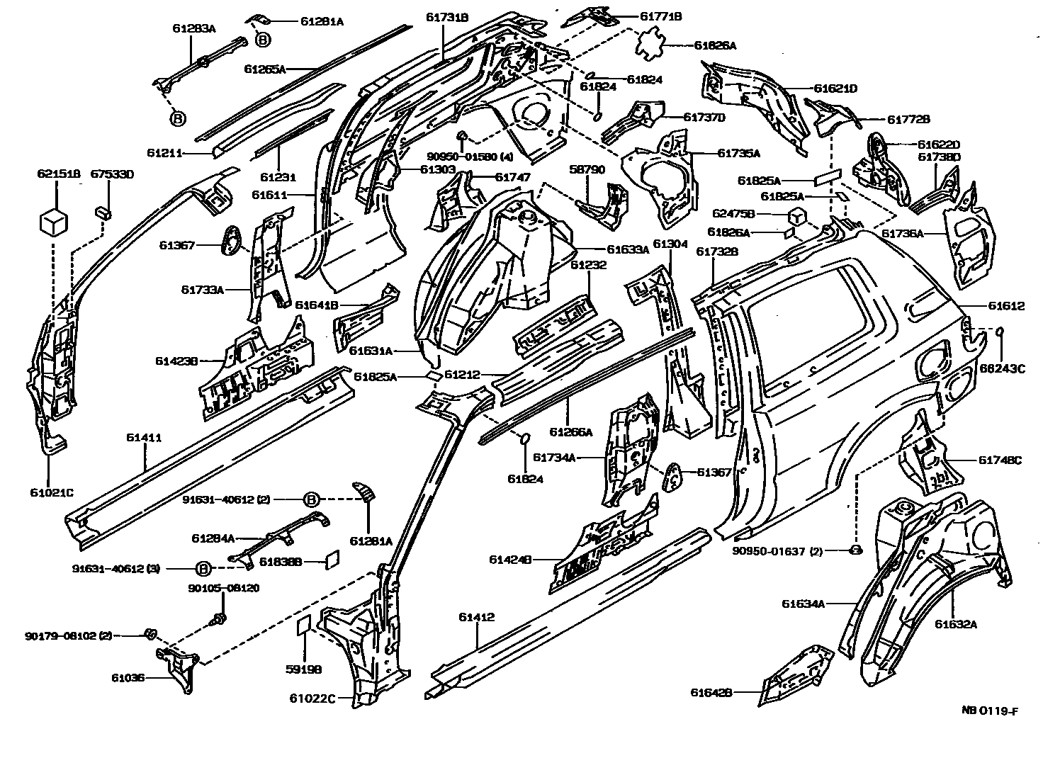 Toyota COROLLA 侧梁 EPC diagram — NB0119F