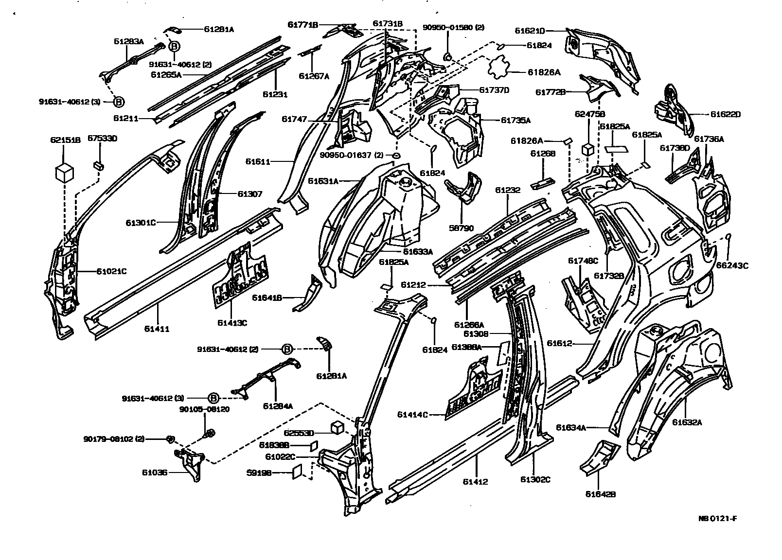 Toyota COROLLA 侧梁 EPC diagram — NB0121F