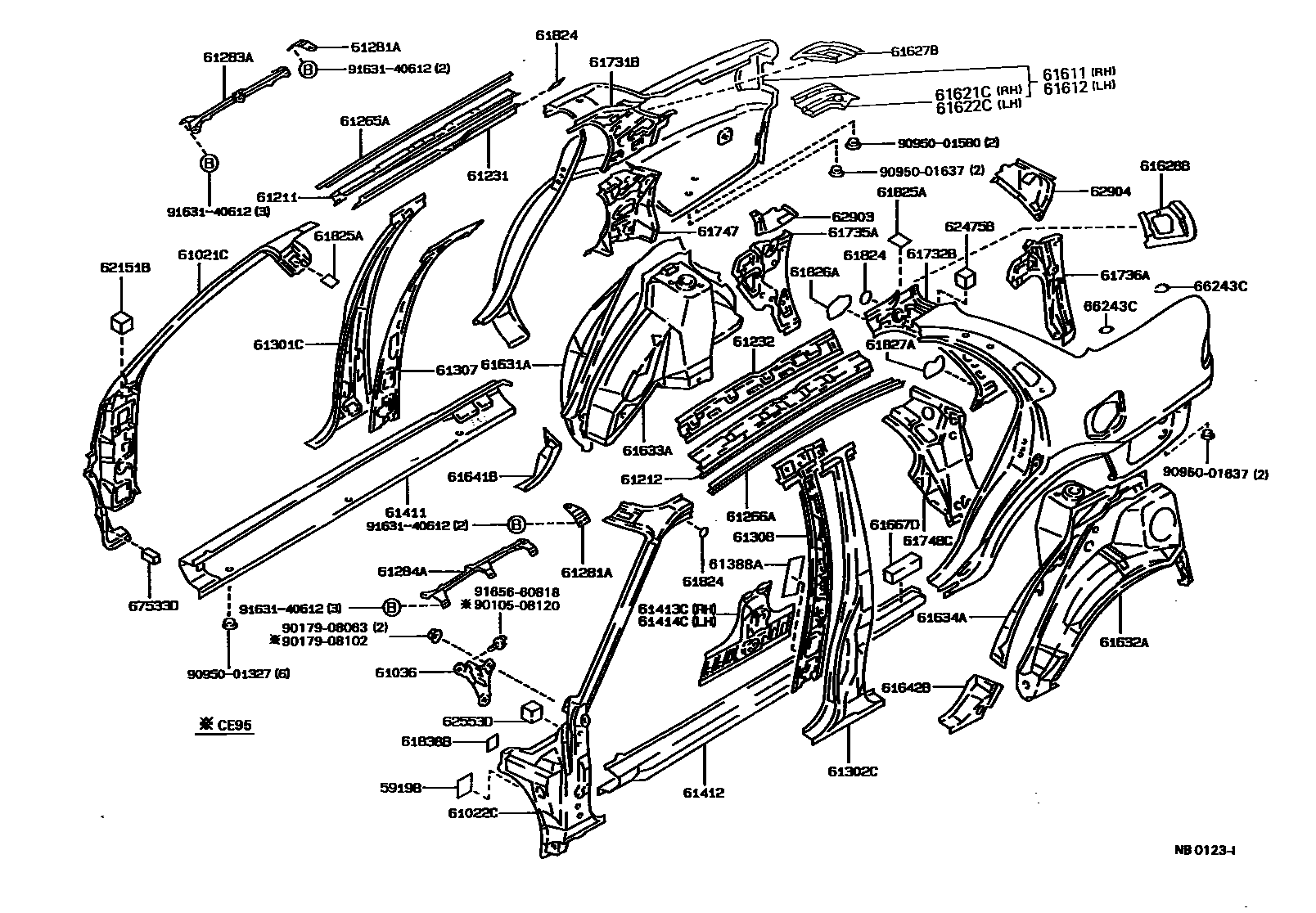 Toyota COROLLA 侧梁 EPC diagram — NB0123I