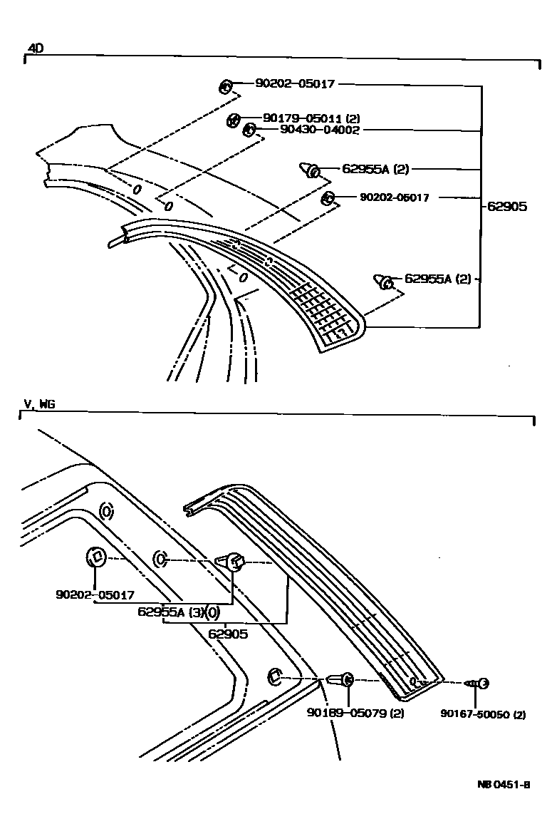 Toyota COROLLA 车侧通风装置 EPC diagram — NB0451B