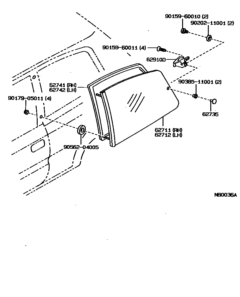 Toyota COROLLA 角窗 EPC diagram — NB0036A
