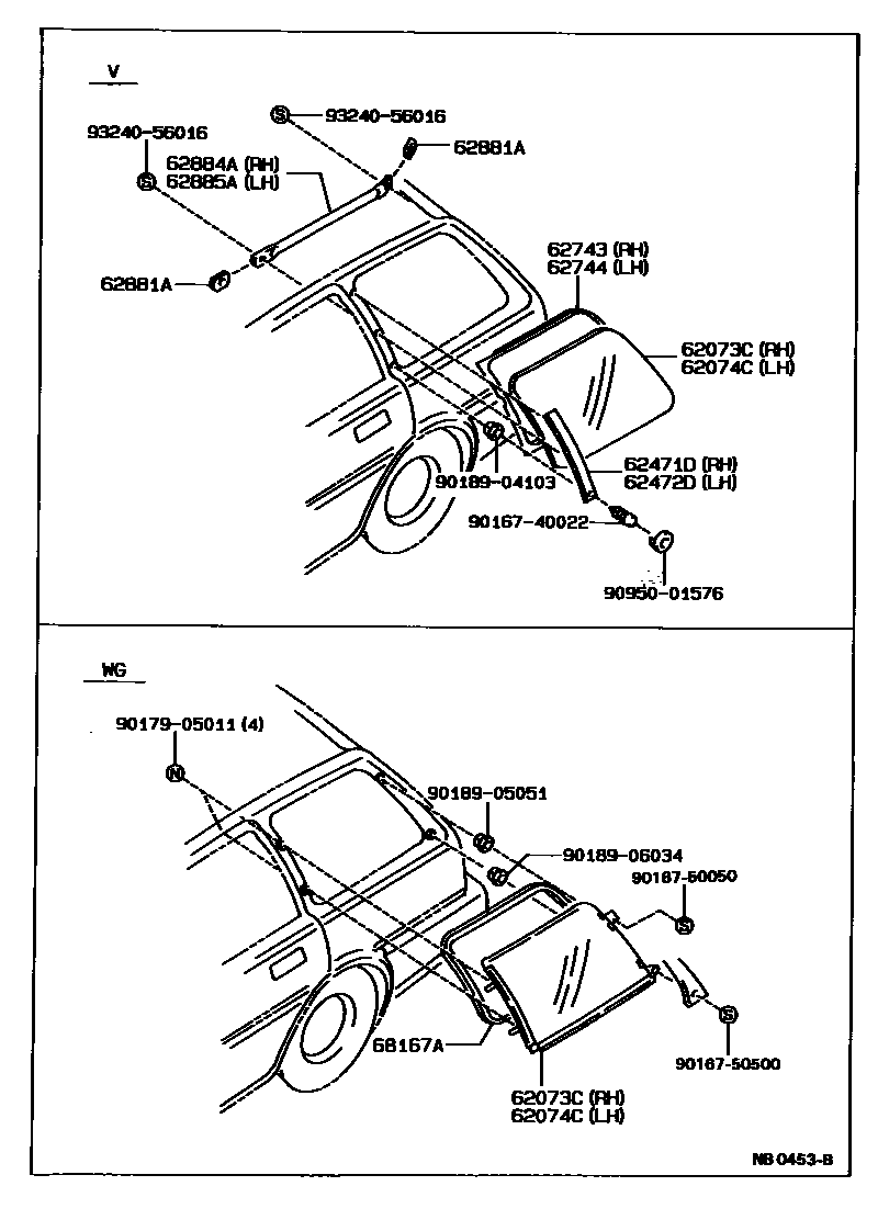 Toyota COROLLA 角窗 EPC diagram — NB0453B