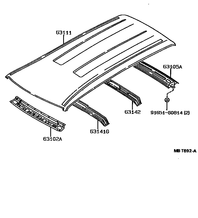 Toyota COROLLA 天窗板和背窗玻璃 EPC diagram — MBT692A
