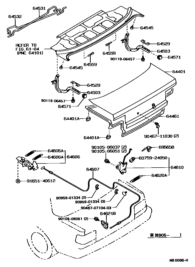 Toyota COROLLA 行李箱门和行李箱锁 EPC diagram — NB0086H