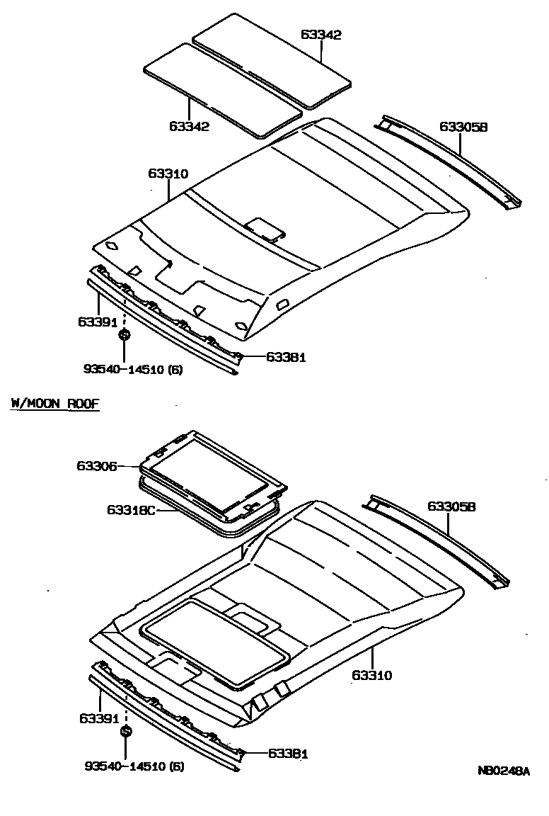 Toyota COROLLA 车顶内衬和消声垫 EPC diagram — NB0248A