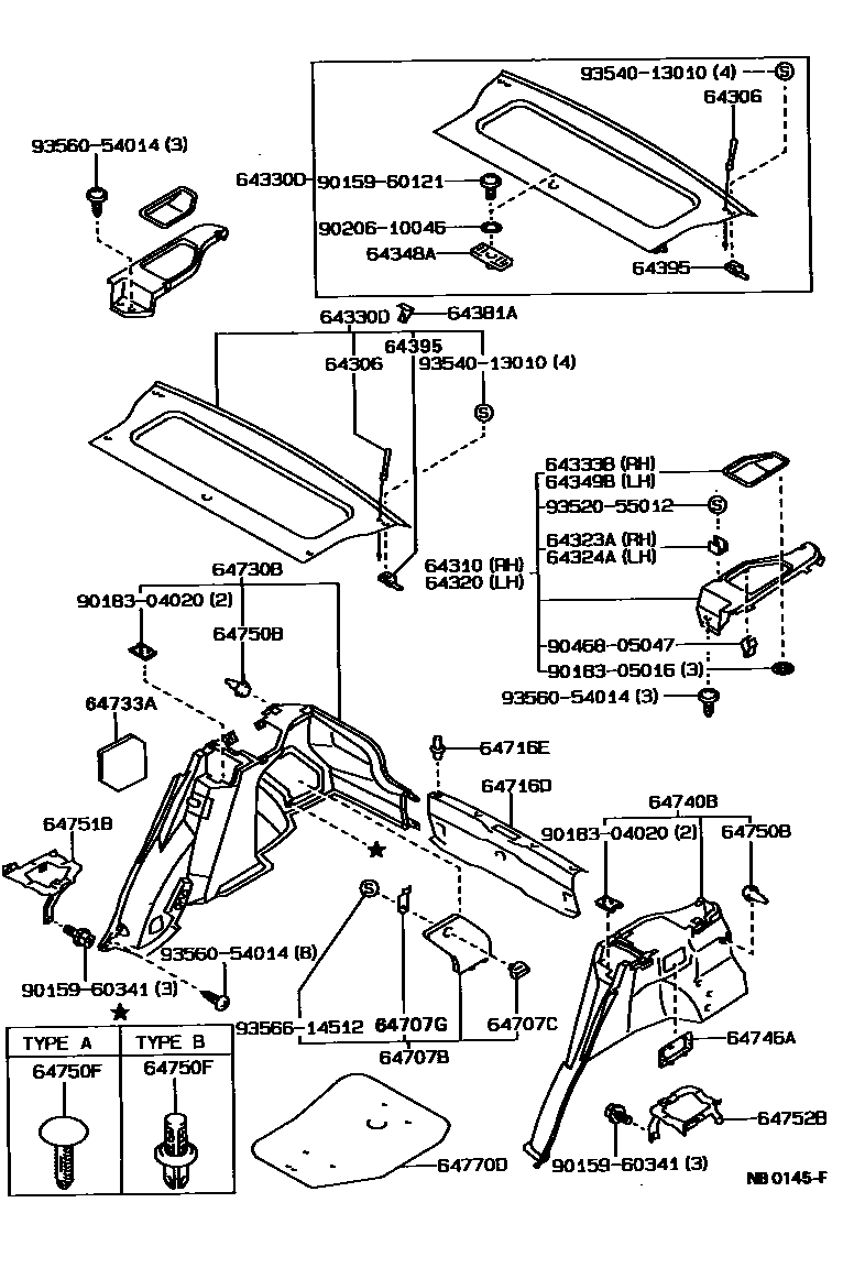 Toyota COROLLA 底板和底板装饰罩 EPC diagram — NB0145F