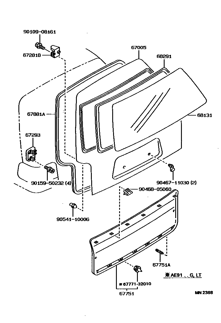 Toyota COROLLA 背门板和背门玻璃 EPC diagram — MN2368