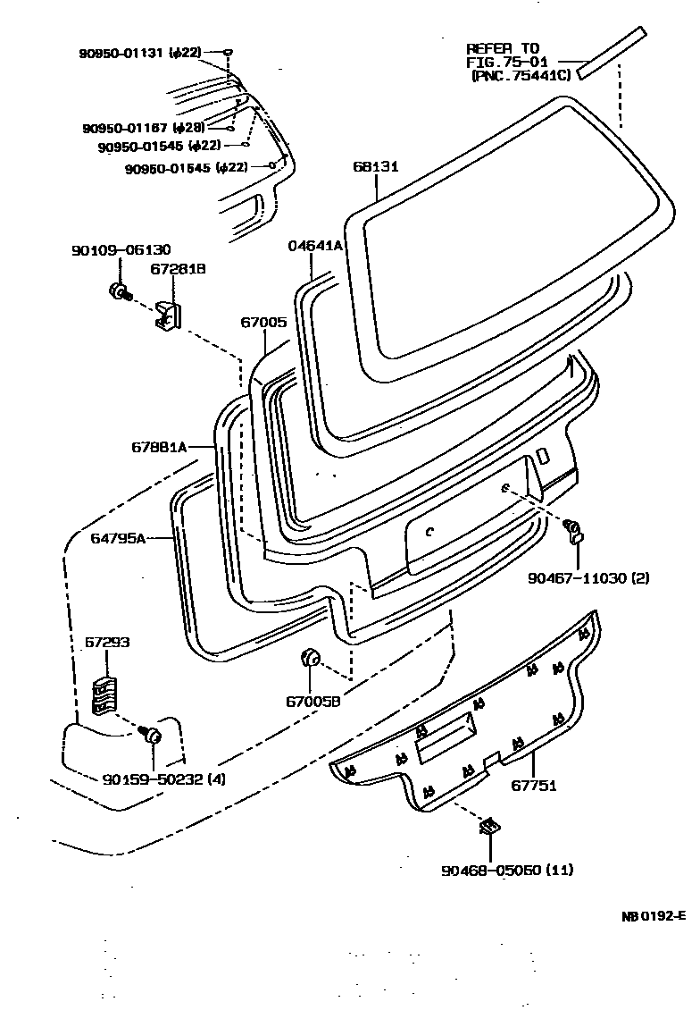 Toyota COROLLA 背门板和背门玻璃 EPC diagram — NB0192E