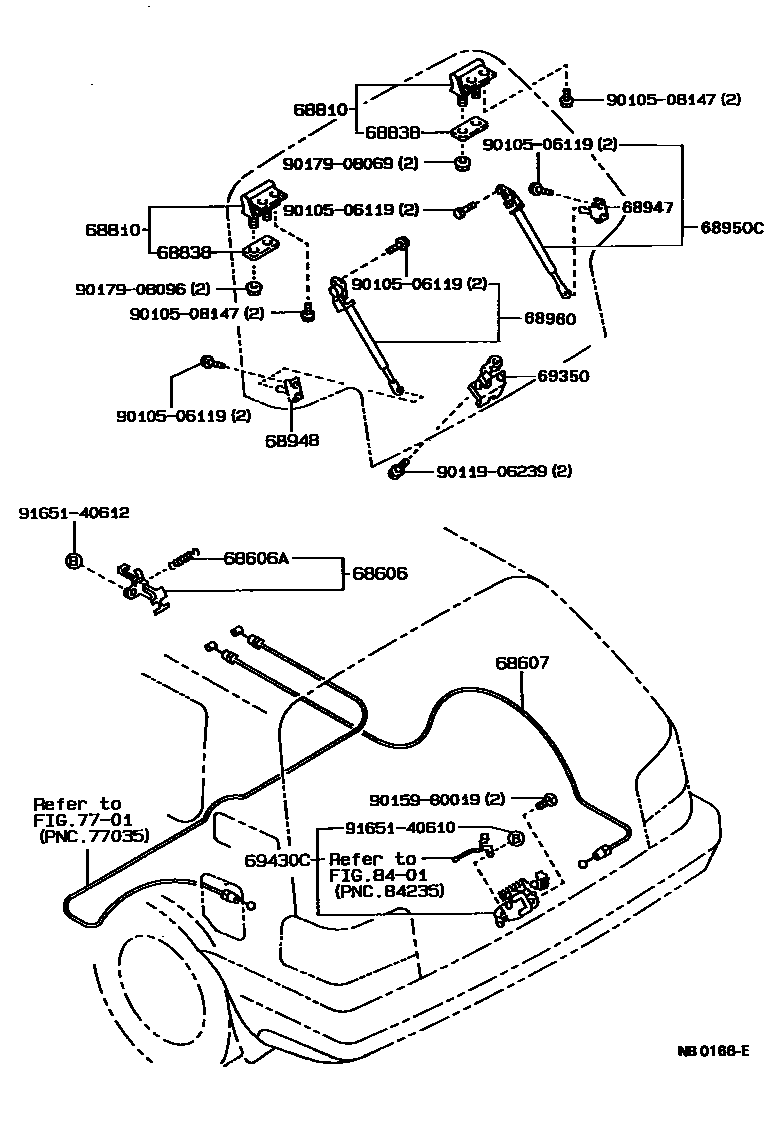 Toyota COROLLA 背门锁和背门把手 EPC diagram — NB0166E