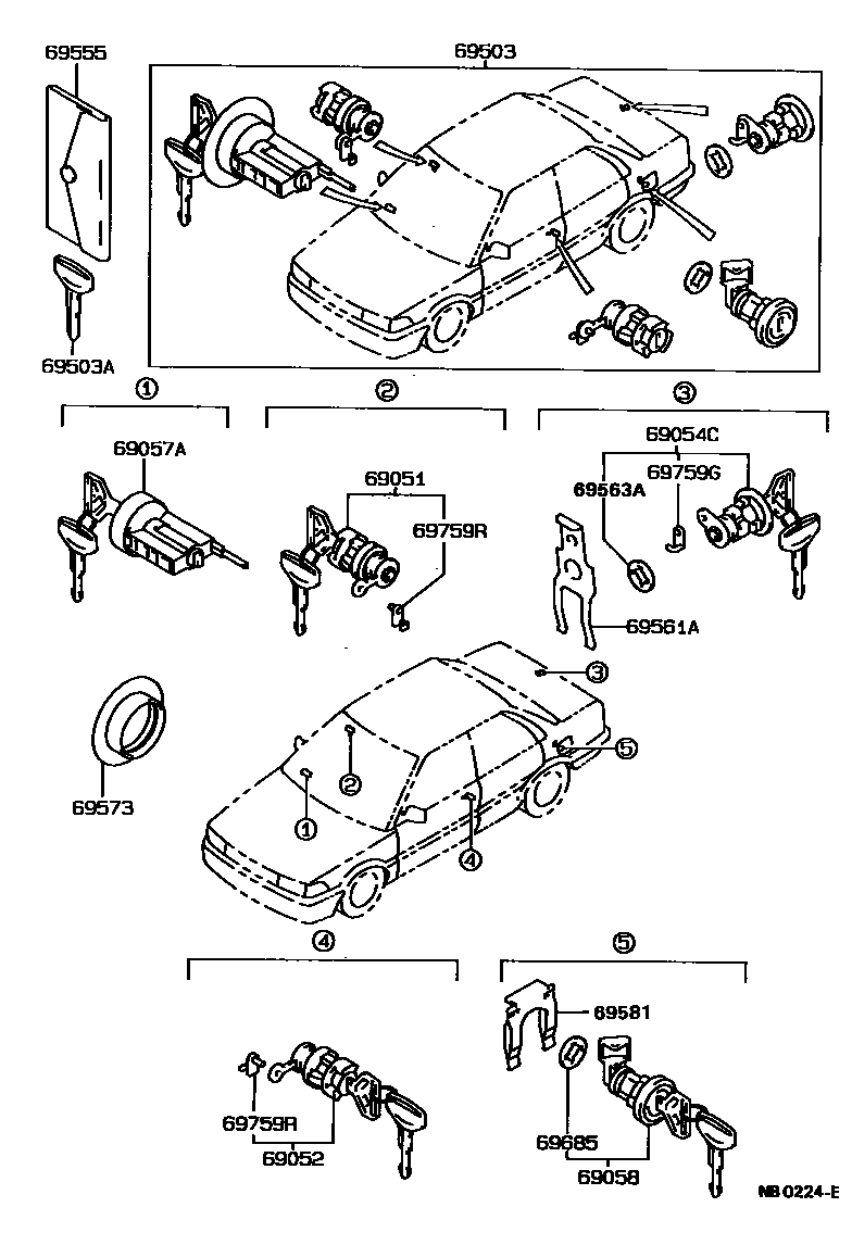Toyota COROLLA 锁芯组件 EPC diagram — NB0224E