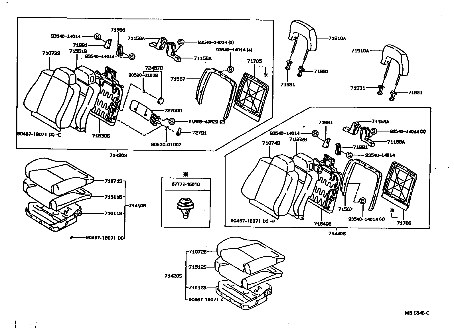 Toyota COROLLA 前排座椅和座椅滑轨 EPC diagram — MBS548C