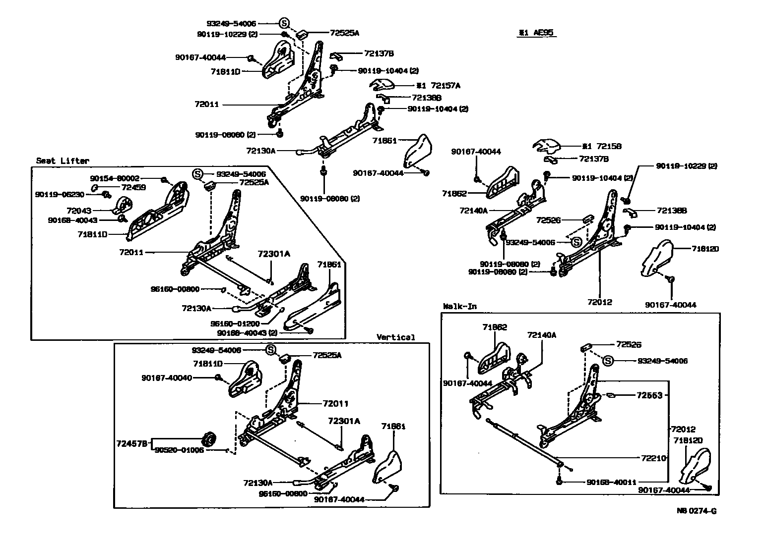 Toyota COROLLA 前排座椅和座椅滑轨 EPC diagram — NB0274G