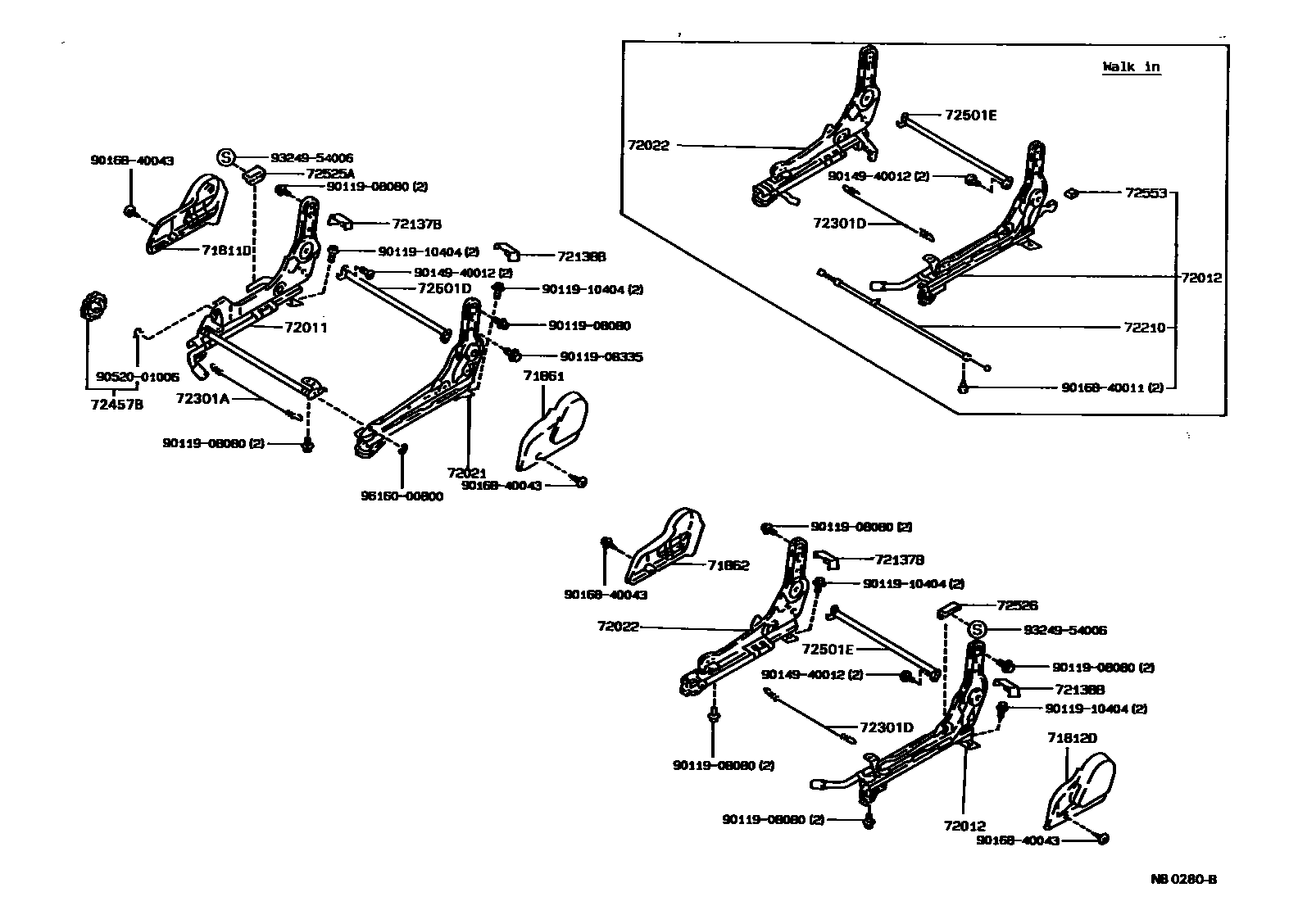 Toyota COROLLA 前排座椅和座椅滑轨 EPC diagram — NB0280B