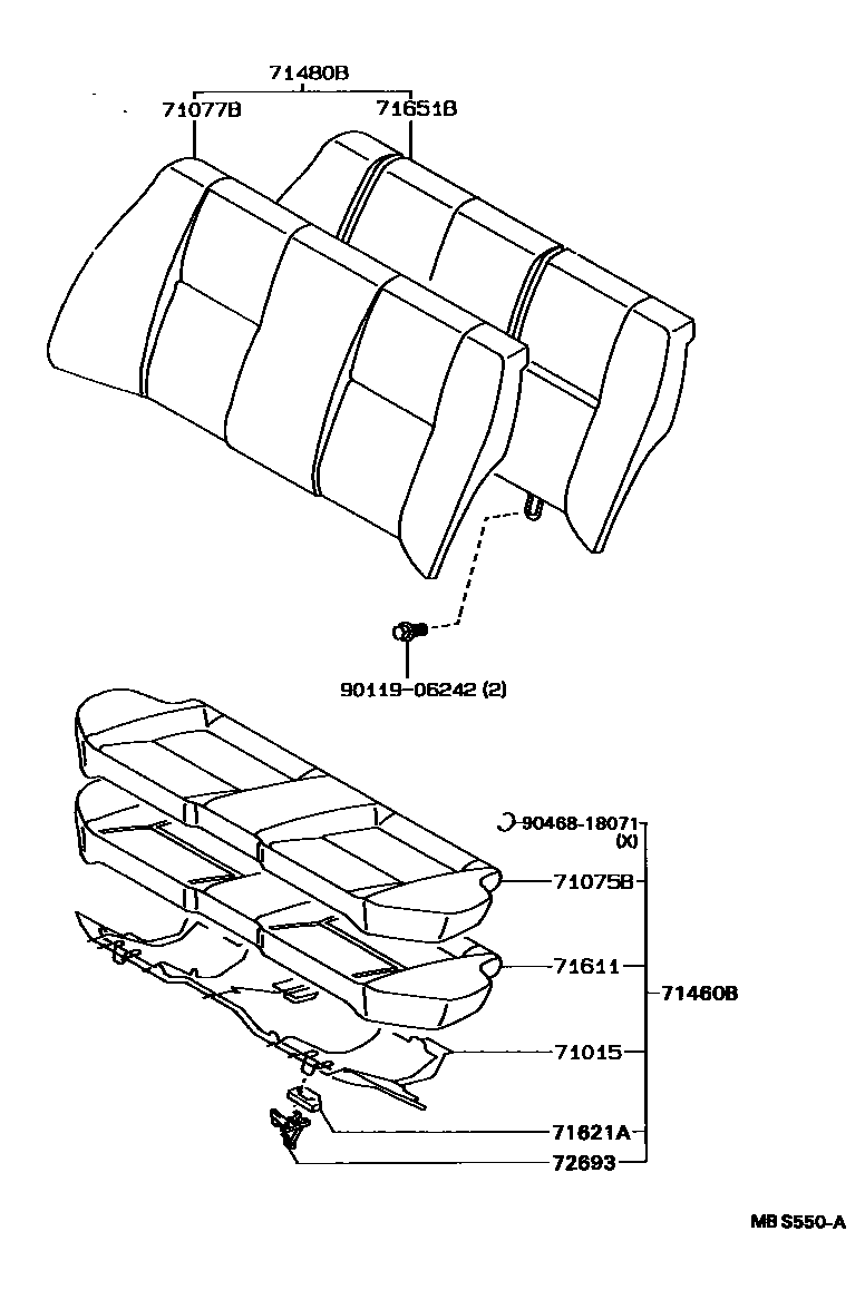 Toyota COROLLA 后排座椅和座椅滑轨 EPC diagram — MBS550A