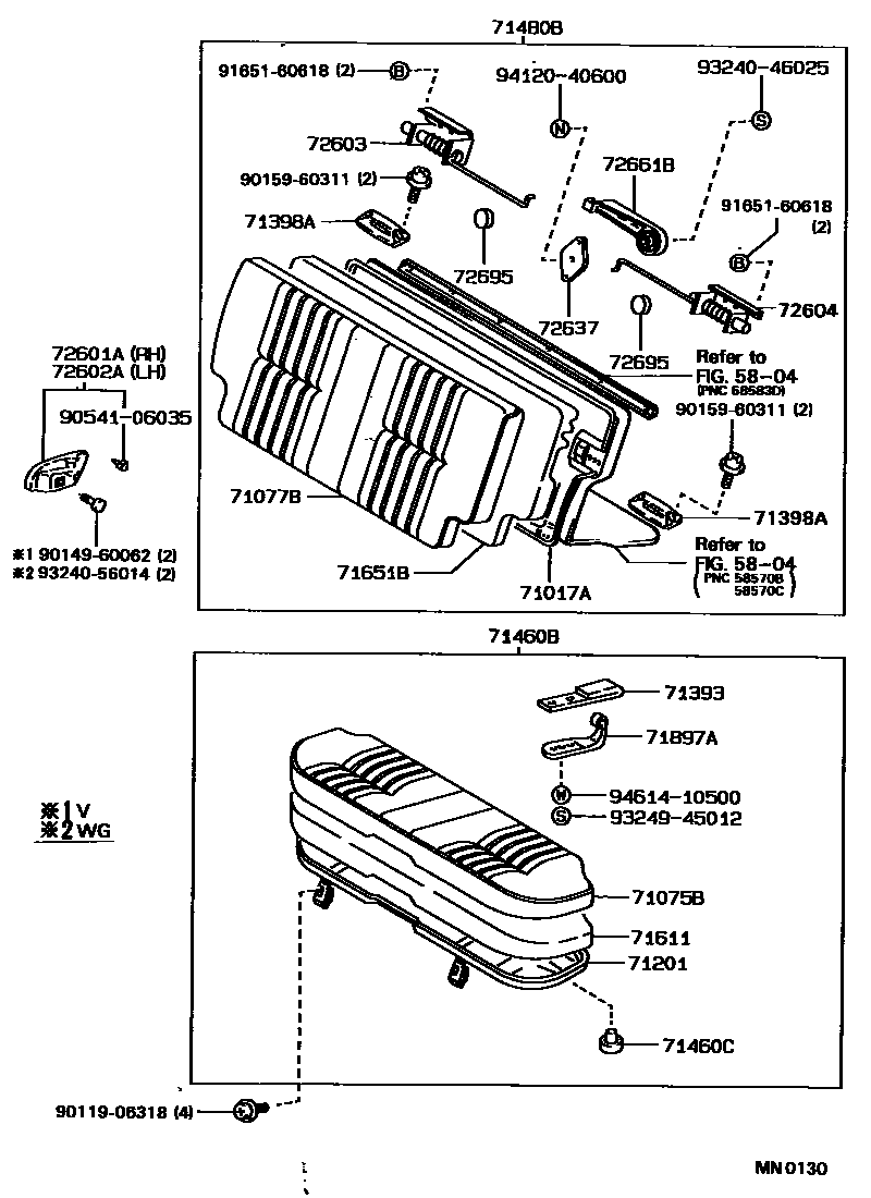 Toyota COROLLA 后排座椅和座椅滑轨 EPC diagram — MN0130
