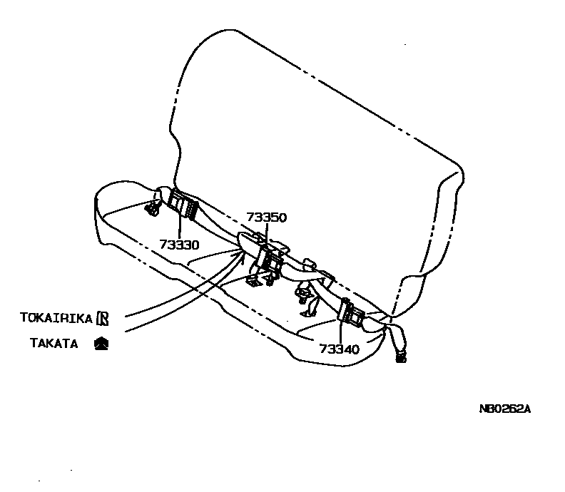 Toyota COROLLA 安全带和儿童保护座椅 EPC diagram — NB0262A