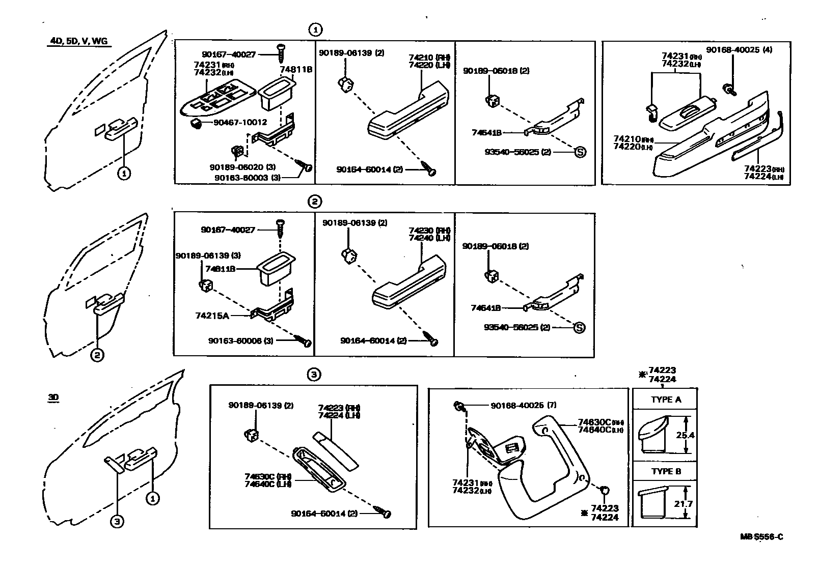 Toyota COROLLA 扶手和遮阳板 EPC diagram — MBS556C