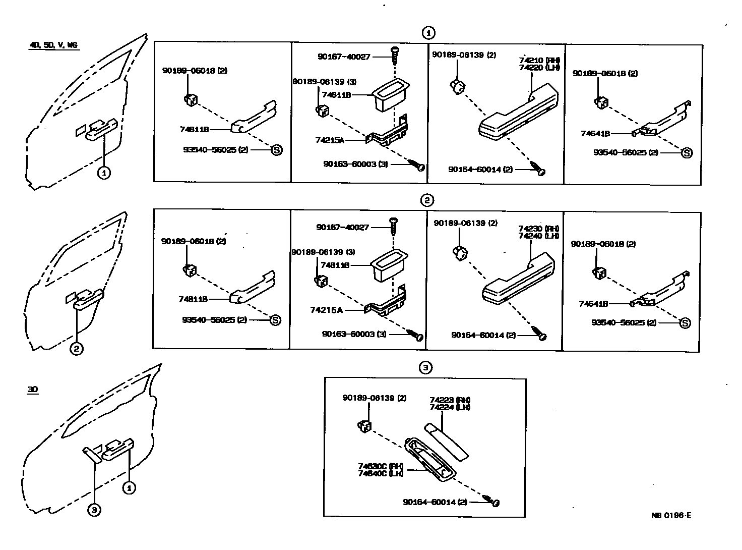 Toyota COROLLA 扶手和遮阳板 EPC diagram — NB0196E